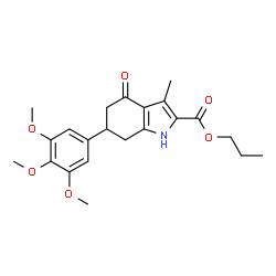 ChemSpider 2D Image | Propyl 3-methyl-4-oxo-6-(3,4,5-trimethoxyphenyl)-4,5,6,7-tetrahydro-1H-indole-2-carboxylate | C22H27NO6
