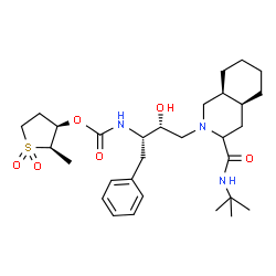 ChemSpider 2D Image | (2R,3R)-2-Methyl-1,1-dioxidotetrahydro-3-thiophenyl {(2S,3R)-3-hydroxy-4-[(4aS,8aS)-3-[(2-methyl-2-propanyl)carbamoyl]octahydro-2(1H)-isoquinolinyl]-1-phenyl-2-butanyl}carbamate | C30H47N3O6S