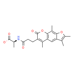 ChemSpider 2D Image | (2S)-2-{[3-(2,3,5,9-Tetramethyl-7-oxo-7H-furo[3,2-g]chromen-6-yl)propanoyl]amino}propanoate | C21H22NO6