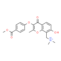 ChemSpider 2D Image | {7-Hydroxy-3-[4-(methoxycarbonyl)phenoxy]-2-methyl-4-oxo-4H-chromen-8-yl}-N,N-dimethylmethanaminium | C21H22NO6