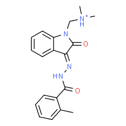 ChemSpider 2D Image | N,N-Dimethyl{(3E)-3-[(2-methylbenzoyl)hydrazono]-2-oxo-2,3-dihydro-1H-indol-1-yl}methanaminium | C19H21N4O2