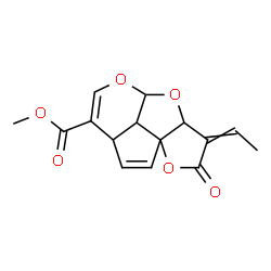 ChemSpider 2D Image | Methyl 3-ethylidene-2-oxo-3,3a,7a,9b-tetrahydro-2H,4aH-1,4,5-trioxadicyclopenta[a,hi]indene-7-carboxylate | C15H14O6