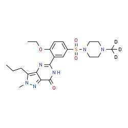 ChemSpider 2D Image | 5-(2-Ethoxy-5-{[4-(~2~H_3_)methyl-1-piperazinyl]sulfonyl}phenyl)-2-methyl-3-propyl-2,6-dihydro-7H-pyrazolo[4,3-d]pyrimidin-7-one | C22H27D3N6O4S