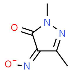 ChemSpider 2D Image | [(Z)-(1,3-Dimethyl-5-oxo-1,5-dihydro-4H-pyrazol-4-ylidene)amino]oxidanide | C5H6N3O2