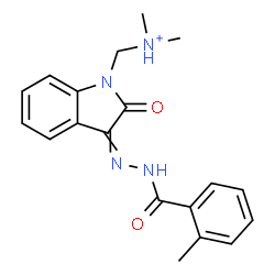 ChemSpider 2D Image | N,N-Dimethyl{3-[(2-methylbenzoyl)hydrazono]-2-oxo-2,3-dihydro-1H-indol-1-yl}methanaminium | C19H21N4O2