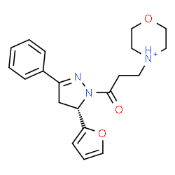 ChemSpider 2D Image | 4-{3-[(5S)-5-(2-Furyl)-3-phenyl-4,5-dihydro-1H-pyrazol-1-yl]-3-oxopropyl}morpholin-4-ium | C20H24N3O3