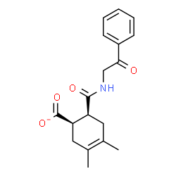ChemSpider 2D Image | (1R,6S)-3,4-Dimethyl-6-[(2-oxo-2-phenylethyl)carbamoyl]-3-cyclohexene-1-carboxylate | C18H20NO4