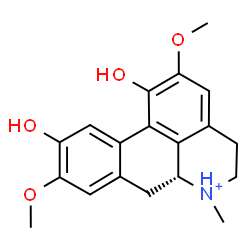 ChemSpider 2D Image | (6aR)-1,10-Dihydroxy-2,9-dimethoxy-6-methyl-5,6,6a,7-tetrahydro-4H-dibenzo[de,g]quinolinium | C19H22NO4