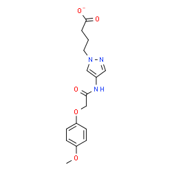 ChemSpider 2D Image | 4-(4-{[(4-Methoxyphenoxy)acetyl]amino}-1H-pyrazol-1-yl)butanoate | C16H18N3O5