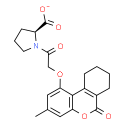 ChemSpider 2D Image | (2S)-1-{[(3-Methyl-6-oxo-7,8,9,10-tetrahydro-6H-benzo[c]chromen-1-yl)oxy]acetyl}-2-pyrrolidinecarboxylate | C21H22NO6