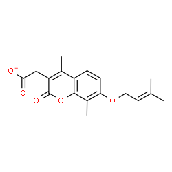 ChemSpider 2D Image | {4,8-Dimethyl-7-[(3-methyl-2-buten-1-yl)oxy]-2-oxo-2H-chromen-3-yl}acetate | C18H19O5