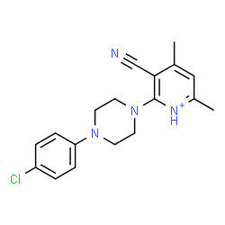 ChemSpider 2D Image | 2-[4-(4-Chlorophenyl)-1-piperazinyl]-3-cyano-4,6-dimethylpyridinium | C18H20ClN4