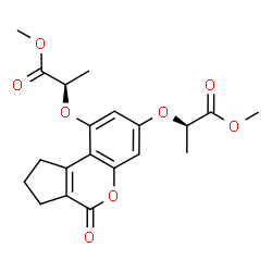 ChemSpider 2D Image | Dimethyl (2R,2'R)-2,2'-[(4-oxo-1,2,3,4-tetrahydrocyclopenta[c]chromene-7,9-diyl)bis(oxy)]dipropanoate | C20H22O8