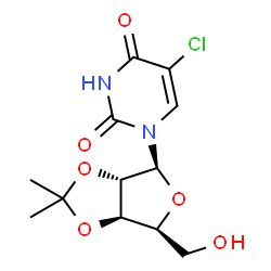 ChemSpider 2D Image | 5-Chloro-1-(2,3-O-isopropylidene-beta-L-xylofuranosyl)-2,4(1H,3H)-pyrimidinedione | C12H15ClN2O6