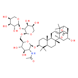 ChemSpider 2D Image | (3beta,16alpha,17alpha,21beta)-16-Hydroxy-28-oxo-21,28-epoxyolean-12-en-3-yl alpha-L-arabinopyranosyl-(1->2)-alpha-L-arabinopyranosyl-(1->6)-2-acetamido-2-deoxy-beta-D-glucopyranoside | C48H75NO17