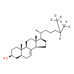 ChemSpider 2D Image | (3beta,5alpha)-(25,26,26,26,27,27,27-~2~H_7_)Cholest-7-en-3-ol | C27H39D7O