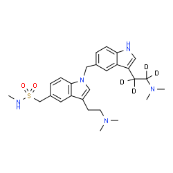 ChemSpider 2D Image | 1-{3-[2-(Dimethylamino)ethyl]-1-({3-[2-(dimethylamino)(~2~H_4_)ethyl]-1H-indol-5-yl}methyl)-1H-indol-5-yl}-N-methylmethanesulfonamide | C27H33D4N5O2S