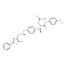 ChemSpider 2D Image | N-[(4-Methoxyphenoxy)carbonyl]-N-[(1S)-1-(4-{[2-(5-methyl-2-phenyl-1,3-oxazol-4-yl)(1-~14~C)ethyl]oxy}phenyl)(1-~14~C)ethyl]glycine | C2814C2H30N2O7
