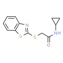 ChemSpider 2D Image | 2-(1,3-Benzothiazol-2-ylsulfanyl)-N-cyclopropylacetamide | C12H12N2OS2