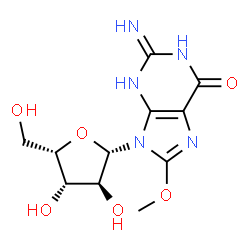 ChemSpider 2D Image | 2-Amino-8-methoxy-9-(beta-L-xylofuranosyl)-1,9-dihydro-6H-purin-6-one | C11H15N5O6