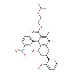 ChemSpider 2D Image | 2-Isopropoxyethyl (4R,7R)-7-(2-methoxyphenyl)-2-methyl-4-(3-nitrophenyl)-5-oxo-1,4,5,6,7,8-hexahydro-3-quinolinecarboxylate | C29H32N2O7