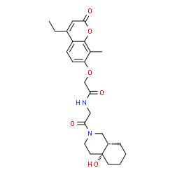 ChemSpider 2D Image | 2-[(4-Ethyl-8-methyl-2-oxo-2H-chromen-7-yl)oxy]-N-{2-[(4aR,8aS)-4a-hydroxyoctahydro-2(1H)-isoquinolinyl]-2-oxoethyl}acetamide | C25H32N2O6