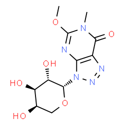 ChemSpider 2D Image | 3-(beta-D-Arabinopyranosyl)-5-methoxy-6-methyl-3,6-dihydro-7H-[1,2,3]triazolo[4,5-d]pyrimidin-7-one | C11H15N5O6