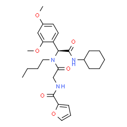 ChemSpider 2D Image | N-(2-{Butyl[(1S)-2-(cyclohexylamino)-1-(2,4-dimethoxyphenyl)-2-oxoethyl]amino}-2-oxoethyl)-2-furamide | C27H37N3O6