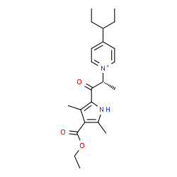 ChemSpider 2D Image | 1-{(2R)-1-[4-(Ethoxycarbonyl)-3,5-dimethyl-1H-pyrrol-2-yl]-1-oxo-2-propanyl}-4-(3-pentanyl)pyridinium | C22H31N2O3