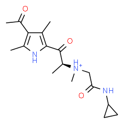 ChemSpider 2D Image | (2S)-1-(4-Acetyl-3,5-dimethyl-1H-pyrrol-2-yl)-N-[2-(cyclopropylamino)-2-oxoethyl]-N-methyl-1-oxo-2-propanaminium | C17H26N3O3