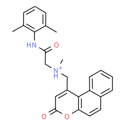 ChemSpider 2D Image | 2-[(2,6-Dimethylphenyl)amino]-N-methyl-2-oxo-N-[(3-oxo-3H-benzo[f]chromen-1-yl)methyl]ethanaminium | C25H25N2O3