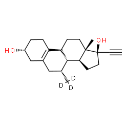 ChemSpider 2D Image | (3alpha,7alpha,8xi,17alpha)-7-(~2~H_3_)Methyl-19-norpregn-5(10)-en-20-yne-3,17-diol | C21H27D3O2