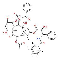 ChemSpider 2D Image | (1beta,2beta,3beta,4alpha,5alpha,7alpha,8alpha,10alpha,13beta)-4,10-Diacetoxy-1,7-dihydroxy-13-{[(2S,3R)-2-hydroxy-3-phenyl-3-{[(~2~H_5_)phenylcarbonyl]amino}propanoyl]oxy}-9-oxo-5,20-epoxytax-11-en-2
-yl benzoate | C47H46D5NO14