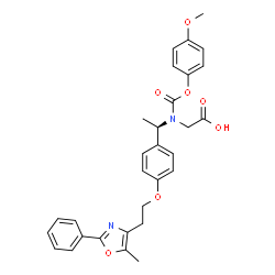 ChemSpider 2D Image | N-[(4-Methoxyphenoxy)carbonyl]-N-[(1R)-1-{4-[2-(5-methyl-2-phenyl-1,3-oxazol-4-yl)ethoxy]phenyl}ethyl]glycine | C30H30N2O7