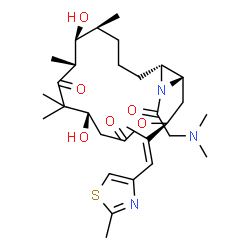 ChemSpider 2D Image | (1S,3S,7S,10R,11S,12S,16R)-17-[(Dimethylamino)acetyl]-7,11-dihydroxy-8,8,10,12-tetramethyl-3-[(1E)-1-(2-methyl-1,3-thiazol-4-yl)-1-propen-2-yl]-4-oxa-17-azabicyclo[14.1.0]heptadecane-5,9-dione | C30H47N3O6S
