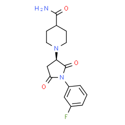 ChemSpider 2D Image | 1-[(3R)-1-(3-Fluorophenyl)-2,5-dioxo-3-pyrrolidinyl]-4-piperidinecarboxamide | C16H18FN3O3