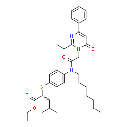 ChemSpider 2D Image | Ethyl (2R)-2-[(4-{[(2-ethyl-6-oxo-4-phenyl-1(6H)-pyrimidinyl)acetyl](heptyl)amino}phenyl)sulfanyl]-4-methylpentanoate | C35H47N3O4S