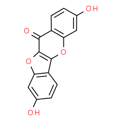 ChemSpider 2D Image | 3,8-Dihydroxy-11H-[1]benzofuro[3,2-b]chromen-11-one | C15H8O5