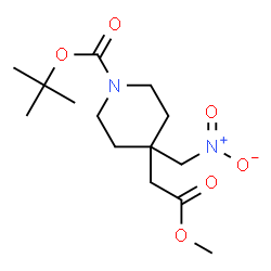 ChemSpider 2D Image | Methyl 1-[(1,1-dimethylethoxy)carbonyl]-4-(nitromethyl)-4-piperidineacetate | C14H24N2O6