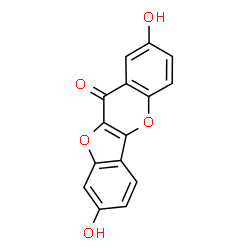 ChemSpider 2D Image | 2,8-Dihydroxy-11H-[1]benzofuro[3,2-b]chromen-11-one | C15H8O5