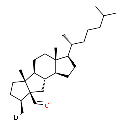 ChemSpider 2D Image | (3R,3aR,5aS,5bR,8S,8aS,9aS,9bS)-3a,5b-Dimethyl-8-(~2~H_1_)methyl-3-[(2R)-6-methyl-2-heptanyl]tetradecahydro-8aH-cyclopenta[b]-as-indacene-8a-carbaldehyde | C27H45DO
