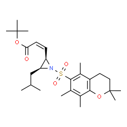 ChemSpider 2D Image | 2-Methyl-2-propanyl (2Z)-3-{(2R,3S)-3-isobutyl-1-[(2,2,5,7,8-pentamethyl-3,4-dihydro-2H-chromen-6-yl)sulfonyl]-2-aziridinyl}acrylate | C27H41NO5S