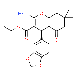 ChemSpider 2D Image | Ethyl (4R)-2-amino-4-(1,3-benzodioxol-5-yl)-7,7-dimethyl-5-oxo-5,6,7,8-tetrahydro-4H-chromene-3-carboxylate | C21H23NO6