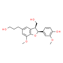 ChemSpider 2D Image | 4-[(2S,3S)-3-(Hydroxymethyl)-5-(3-hydroxypropyl)-7-methoxy-2,3-dihydro-1-benzofuran-2-yl]-2-methoxyphenol | C20H24O6