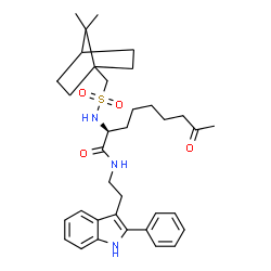 ChemSpider 2D Image | (2S)-2-({[(7,7-Dimethylbicyclo[2.2.1]hept-1-yl)methyl]sulfonyl}amino)-8-oxo-N-[2-(2-phenyl-1H-indol-3-yl)ethyl]nonanamide | C35H47N3O4S