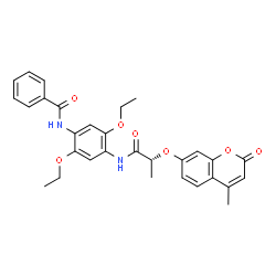 ChemSpider 2D Image | N-[2,5-Diethoxy-4-({(2R)-2-[(4-methyl-2-oxo-2H-chromen-7-yl)oxy]propanoyl}amino)phenyl]benzamide | C30H30N2O7