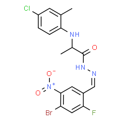 ChemSpider 2D Image | N'-[(Z)-(4-Bromo-2-fluoro-5-nitrophenyl)methylene]-2-[(4-chloro-2-methylphenyl)amino]propanehydrazide (non-preferred name) | C17H15BrClFN4O3