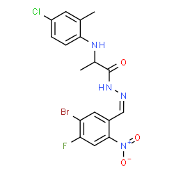 ChemSpider 2D Image | N'-[(Z)-(5-Bromo-4-fluoro-2-nitrophenyl)methylene]-2-[(4-chloro-2-methylphenyl)amino]propanehydrazide (non-preferred name) | C17H15BrClFN4O3