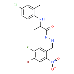ChemSpider 2D Image | N'-[(Z)-(4-Bromo-5-fluoro-2-nitrophenyl)methylene]-2-[(4-chloro-2-methylphenyl)amino]propanehydrazide (non-preferred name) | C17H15BrClFN4O3