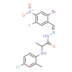 ChemSpider 2D Image | N'-[(Z)-(2-Bromo-5-fluoro-4-nitrophenyl)methylene]-2-[(4-chloro-2-methylphenyl)amino]propanehydrazide (non-preferred name) | C17H15BrClFN4O3